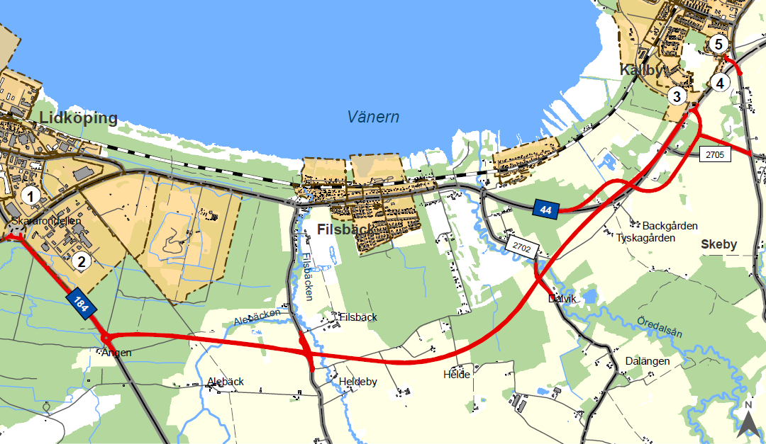 Följande detaljplaner i Götene kommun finns i anslutning till planerad ny väg vid befintlig cirkulationsplats söder om Källby samt föreslagen ny infartsväg till Källby från korsningen med nuvarande
