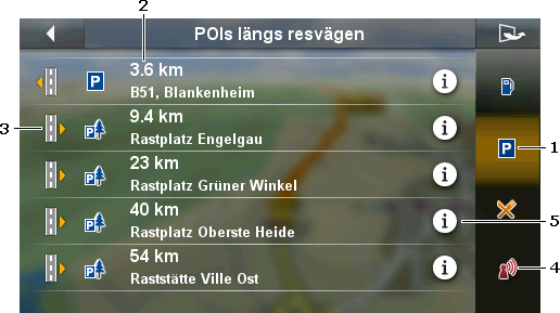 Anmärkning: POIs längs resvägen stängs igen efter ett par sekunder. Klicka på ändras till (Lås fönster) om fältet skall vara öppet konstant. Fältet (Fönstret låst). 2.