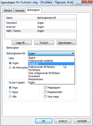 Ombud, dela brevlåda - Dela en postlåda Ombud, dela brevlåda Du kan ge en kollega behörighet till din Inkorgen eller till hela din Postlåda.