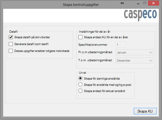 1 Inställningar och skapa kontrolluppgifter När du är klar med löneperioden november och perioden är låst så kan du skapa kontrolluppgifter (KU) för gällande inkomstår.