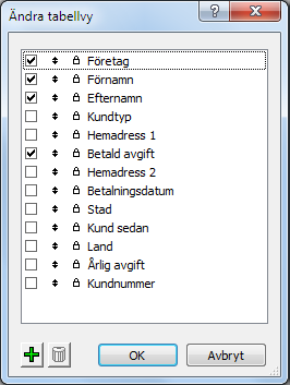 Övningsavsnitt 9 Skapa och köra rapporter 57 2. I dialogrutan Ändra tabellvisning avmarkerar du kryssrutorna för alla fält utom Företag, Förnamn, Efternamn och Betald avgift.
