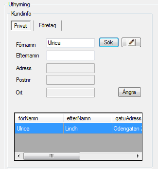 Fönstret är uppdelat över tre tabbar, i den första tabben utförs de uppgifter som har med utrustningen att göra, den andra är till för skidskolan.