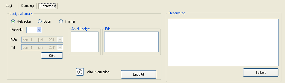 Bild 8. Visar bokningsfönstret när Campingen har valts. 3.2.