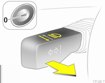 Belysning 111 Läslampor Aktivering med knapparna a eller med strömställaren (I = på, 0 = av, mittenläge = automatisk). Solskyddsbelysning Belysningen tänds när täcklocken öppnas.