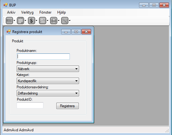3.5 Registrera produkt Klicka på ikonen Registrering och följ länken till Registrera produkt. Figur 3.13: Öppna Registrera produkt fönstret. Fönstret Registrera produkt öppnas. Figur 3.14: Skapa en ny produkt.