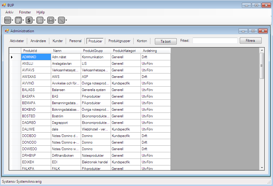 8.5 Ändra/ta bort Produkter Klicka på ikonen Administration och följ länken till Administration. Figur 8.9: Öppna Administration fönstret. Fönstret Administration öppnas. 1.