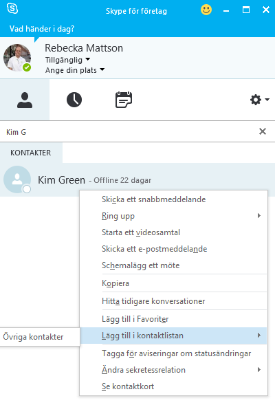 Kontakter och grupper Första gången du börjar använda Skype för företag är din kontaktlista tom.