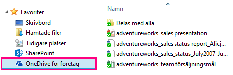 Saker som du kanske letar efter i OneDrive för företag Använd den här tabellen för att hitta några av de verktyg och kommandon som oftast används i OneDrive för företag.