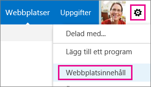 Saker som du kanske letar efter på SharePoint-webbplatser (forts.) Åtgärd På Google-webbplatser På SharePoint-webbplatser Bifoga en fil från datorn På valfri sida klickar du på Lägg till fil.