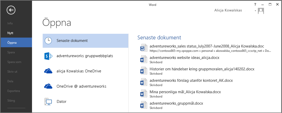 Word, Excel och PowerPoint Oavsett om du startar från skrivbordet eller online med Office 365 kan du skapa alla typer av dokument (Word-dokument, Excel-arbetsbok och PowerPoint-presentation) och