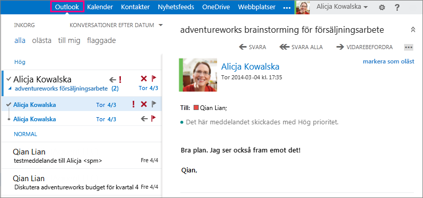 Outlook på webben Få åtkomst till din e-post, kalender och kontakter med Outlook Web App. Logga in i Office 365 från valfri dator eller enhet med en internetanslutning och välj sedan Outlook.