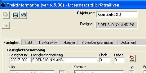 b) Trakten i kartan kopplas till markägare i fastighetsregistret, genom att