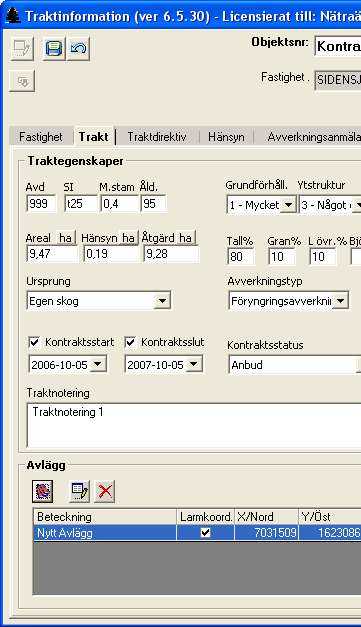 d) Avlägget kopplas till trakten och kommer in under sektionen Avlägg i