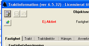 c) När Trakt formuläret öppnats, visas texten Ej Aktivt med röd färg för att signalera att trakten är en HistorikTrakt.
