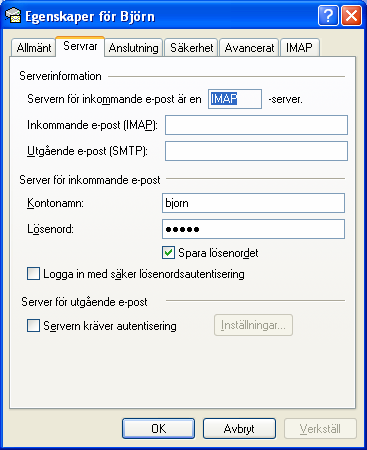 Inställningar Çrona Dokument Är du osäker på vilka uppgifter som gäller för dig så kontakta din nätverkstekniker eller kontrollera uppgifterna från din leverantör av e-post tjänsterna.
