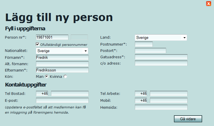 Sökfunktioner/Medlemmar För att söka efter en befintlig medlem (med fullständigt personnummer inlagt i registret), klickar på Medlemmar så den fliken blir markerad.