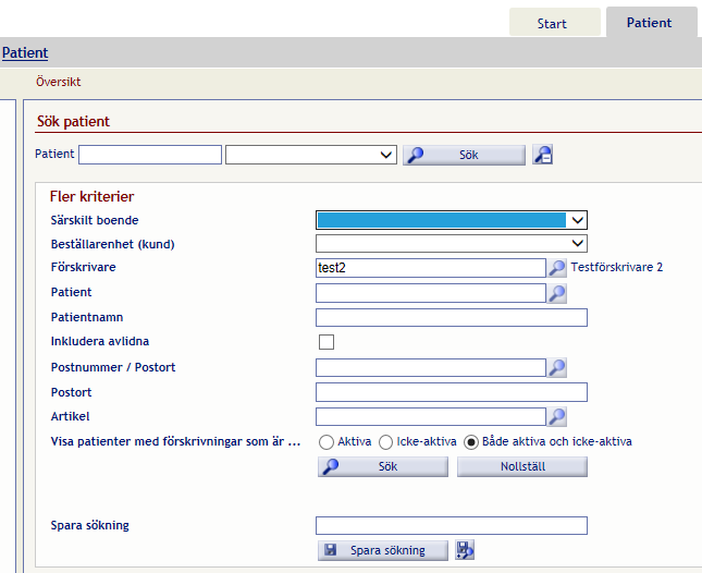 Patient Välj fliken Patient. Sök patient Första gången du söker en patient måste du ange patientens hela personnummer (utan bindestreck).