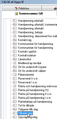 När du är nöjd med valet av fält att lägga till i listan stänger du fönstret med hjälp av krysset längst uppe i högra hörnet. Du kan nu se den nya kolumnen längst till höger i listan.