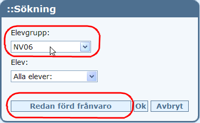 Sammanställning, statistik och utskrift Klassen/Mentorsgruppen Det finns två sätt att få fram aktuell statistik för klassen/mentorsgruppen man är ansvarig för.