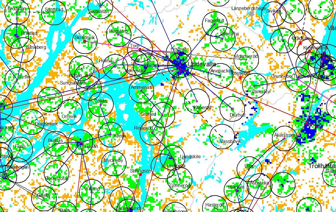 4.2 Bristområden Bristområden är: 1. Telestationer med radiolänkanslutning. De är fyra stycken (Dragsmark, Orrevik, Viganseröd samt Vassbovik) och markerade med streck på kartan.