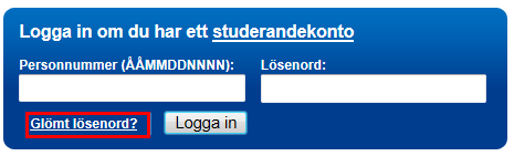 Om du glömt ditt lösenord Om du glömt ditt lösenord kan du begära ett nytt på följande sätt: 1. Klicka på länken Glömt lösenord? 2. Följande bild visas. 3.