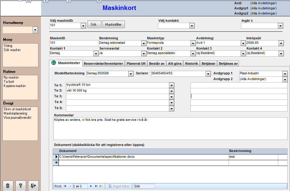 Information om Maskinen Klicka