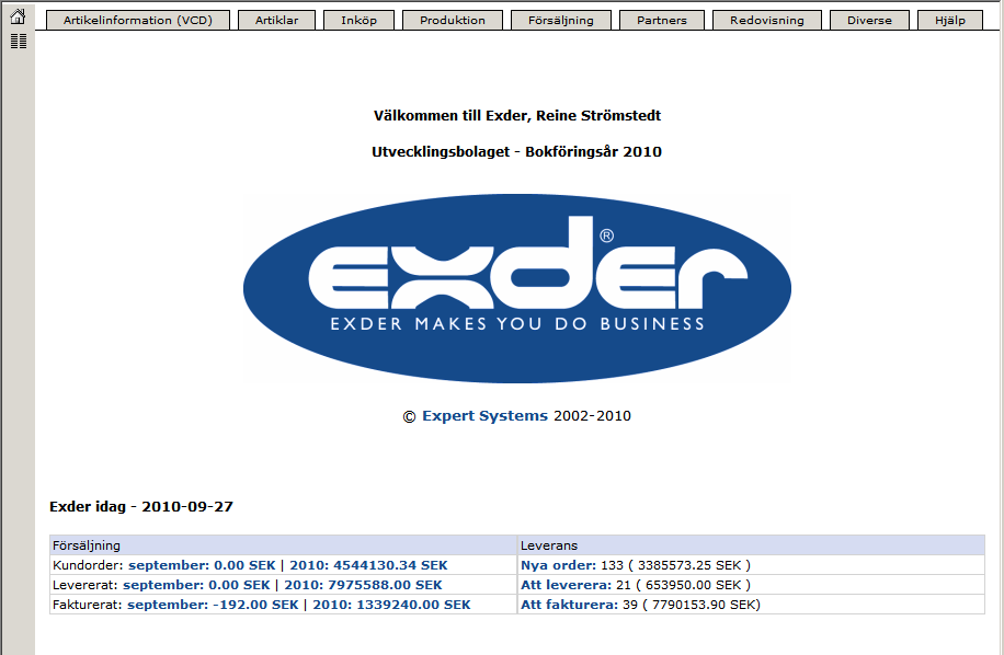 Senast Uppdaterad: 15-02-19 Exder ICA Grossist Sida 9 av 42 När ni loggat in i Exder visas denna sida: Detta är Exders startsida och ni kan se de olika tillgängliga menyerna upptill på sidan.