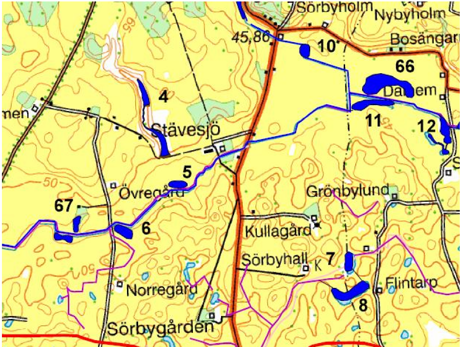 Våtmark 66 Våtmarksläge 66 ligger på fastighet Sörby 3:4>3 och Grönby 24:41>1 (Se karta 3.1-17). Våtmarksområdet består idag av relativt sank åkermark som ligger i anslutning till Tullstorp sån.