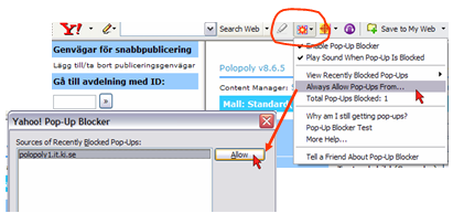 11.2.3 Att tillåta popup-fönster i Yahoo toolbar Om du installerar Yahoo toolbar ingår även här ett popup filter.