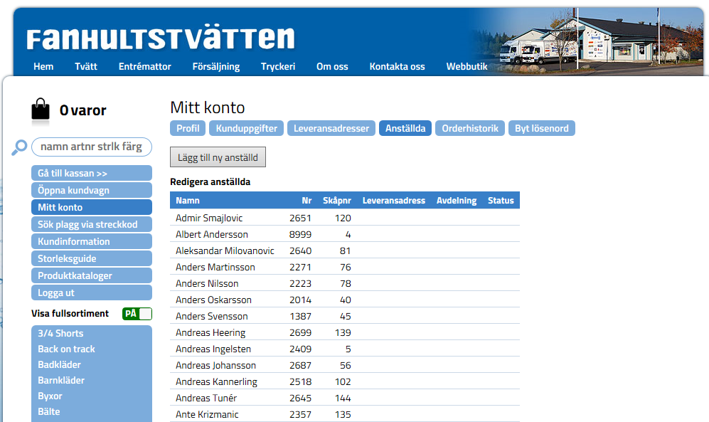 Administrera anställda Om ni klickar på mitt konto /anställda så ser ni en lista med alla anställda på ert företag.