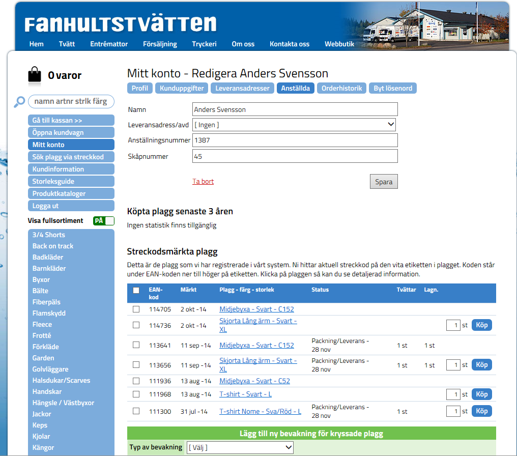 Detaljerad information om anställd När ni klickat på en anställd så kommer denna sida upp. Där kan ni ändra informationen om den anställde.