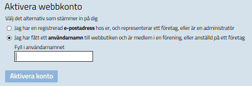 Där väljer ni privatperson eller föreningsmedlem och skriver in ert erhållna användare namn där.