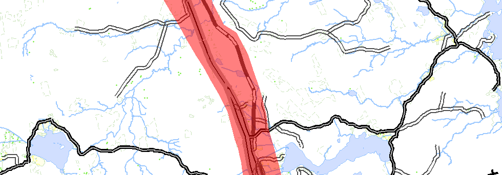 Länsgräns Dingersjö Väster om Armsjön stiger terrängen brant och når höjder över 300 meter över havet.