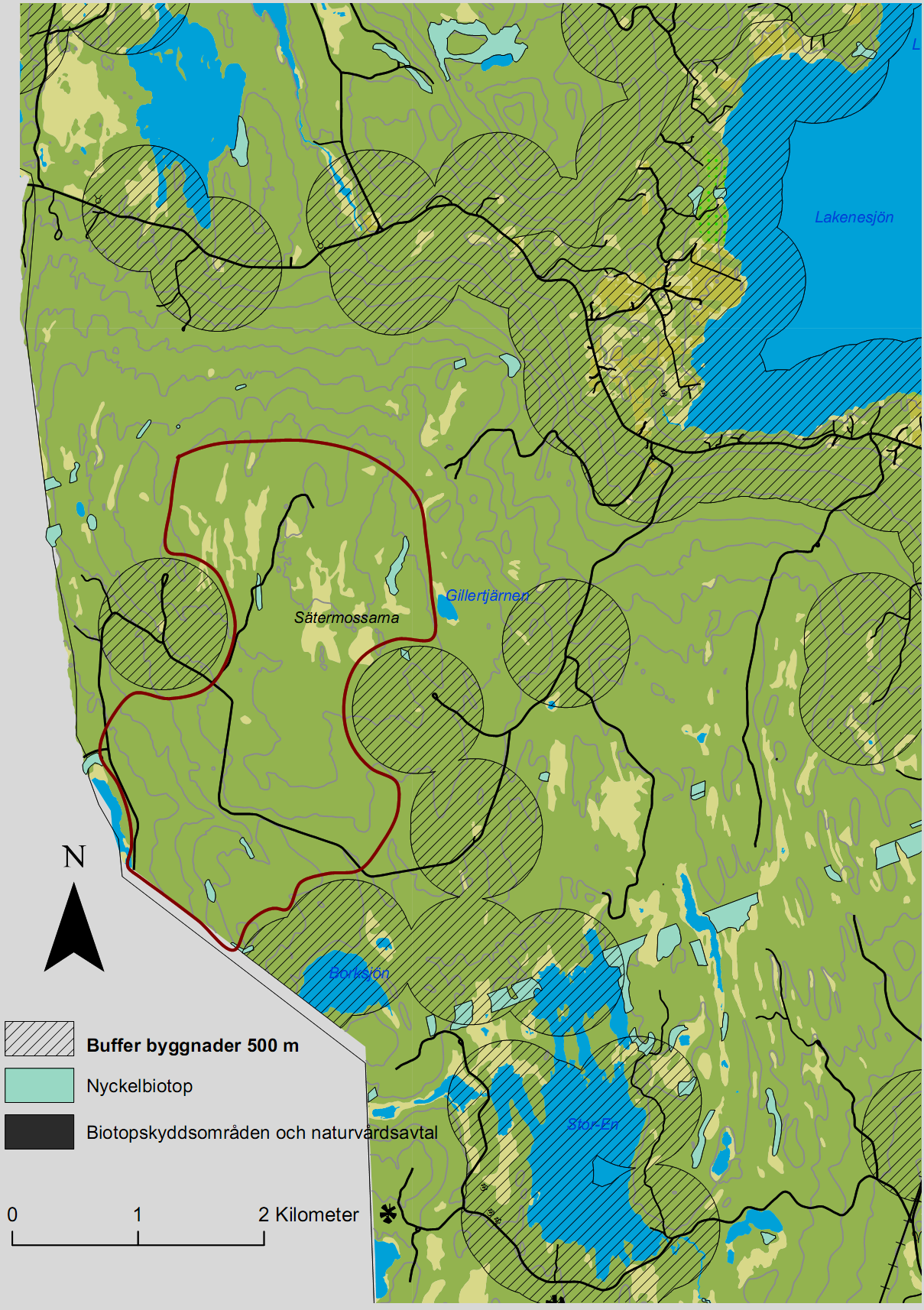 10.4 Område 4: SV Lakenesjön Figur 15 Karta vindområde SV Lakenesjön Lokalisering Området som ligger sydväst om Lakenesjön gränsar i väster mot Sunne kommun.