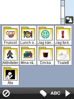 3.4 Bild-SMS I Inställningar Telefon/SMS/MMS Bild-SMS väljer man om man vill skriva eller läsa SMS med bilder. Man väljer även hur tangentbordet ska se ut. 3.4.1 Tangentbord När Bilder från Bildarkiv är valt visas bildarkivet i tangentbordet.