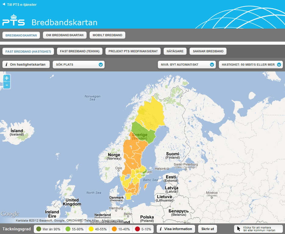 Bredbandskartan Bredbandskartan, ny tjänst från 24 september.