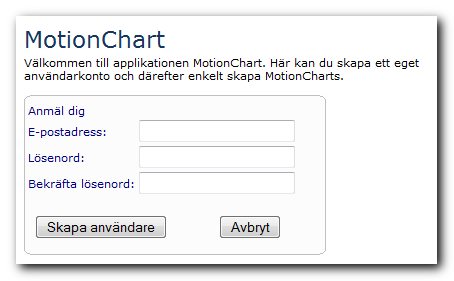 ~ 4 ~ Om du inte har ett konto sedan tidigare får du klicka på Ny användare. Du kommer då till registreringssidan. Här anger du din e-postadress och ett lösenord.