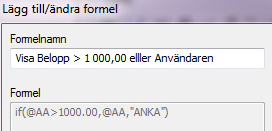 Makro kan nu användas i Formler. När du klickar på Makroknappen öppnas det vanliga Makrofönstret. Om Löpande summa är ikryssat görs en löpande kalkylering rad för rad.