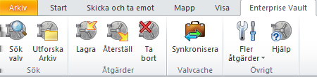 Kapitel 3 Enterprise Vault-alternativ och postlådeikoner Kapitlet innehåller följande avsnitt: Enterprise Vault-alternativ och -knappar i verktygsfältet Enterprise Vault Outlook-postådeikoner