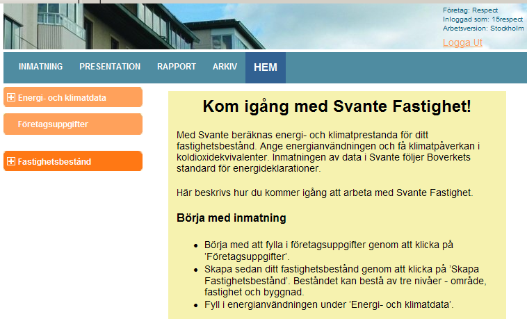 Funktionerna i Svante Fastighet Programmets funktioner presenteras i den blå raden.