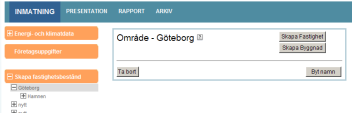INMATNING Under INMATNING matas allmänna uppgifter om företaget i, fastighetsbeståndet beskrivs med detaljerade uppgifter om respektive byggnad samt fastighetsbeståndets energianvändning matas in. 1.