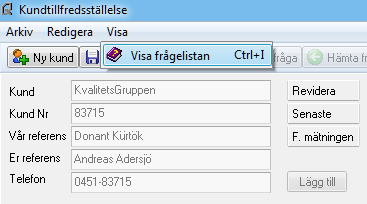 Hantera frågor Det är i frågelistan som du bestämmer vilka standardfrågor som skall användas i frågeformuläret.