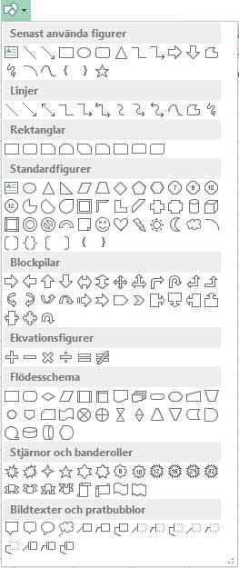 Pil Det är lätt att rita en pil. Det gör du med knappen (svart) Kompakt Pil (Arrow) på verktygsfältet Infoga, Figurer, Linjer (Insert, Shapes, Lines).