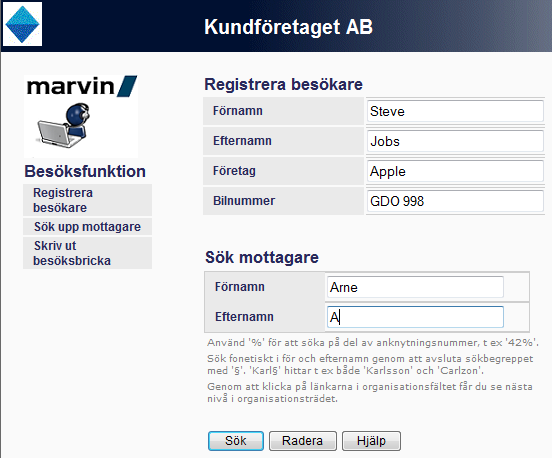 Besöksfunktioner Självbetjäning
