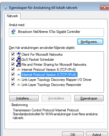 Klicka sedan på Egenskaper under fönstret. I nästa fönster som visas ska du ange en specifik namnserver, eller dns- server som det heter på teknikspråk.