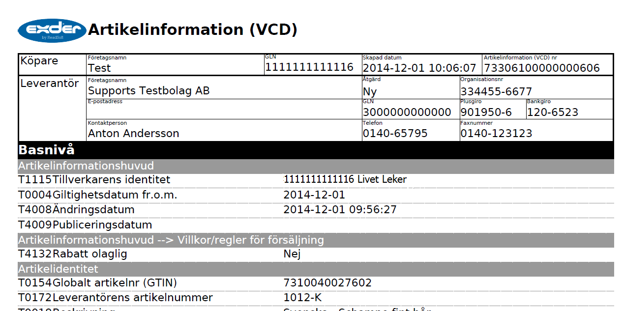 Senast Uppdaterad: 14-12-01 Exder VCM Sida 14 av 18 1.4.3 Lista 3 Detaljerad Visar artikelinformation för samtliga artiklar som sökningen resulterade i.