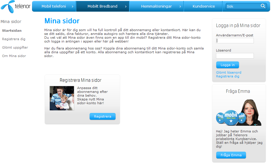 Telenor Mina sidor Mina sidor är din egen sida på webben där du hittar information om ditt abonnemang och dina tjänster.