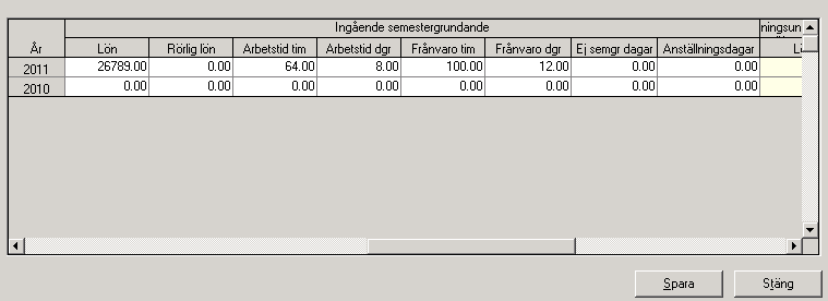 FLEX Lön - Användarmeddelande (maj 2012) 9 Ingående värden för semestergrundande lön dagar Nu finns möjligheten att lägga ingående värde för, arbetstid dagar, frånvaro dagar, Ej sememestergrundande