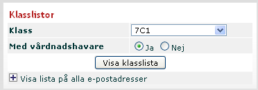 Klasslistor Här ser du adressuppgifter och telefonnummer till eleverna i skolans alla klasser.