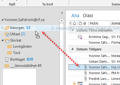 Flytta hel mapp/katalog: Det går tyvärr inte att flytta alla kataloger under din Personliga mapp samtidigt, utan de måste flyttas en och en.